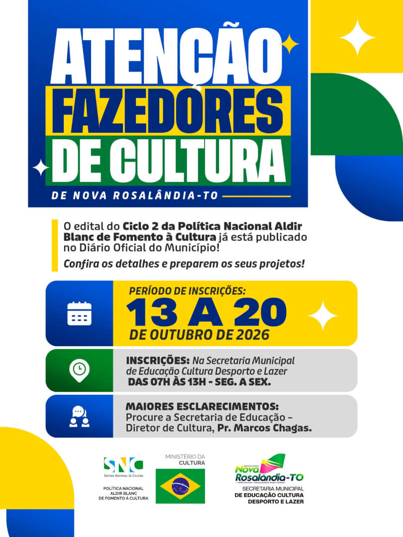 O edital do Ciclo 2 da Política Nacional Aldir Blanc de Fomento à Cultura já está publicado no Diário Oficial do Município!
